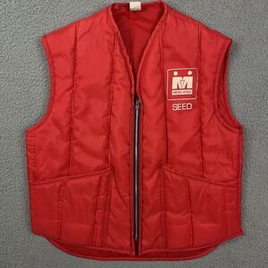 Vintage Midland Seed Puffer Vest Red‎ Farming Zipper Farm Coat Size Adult Large